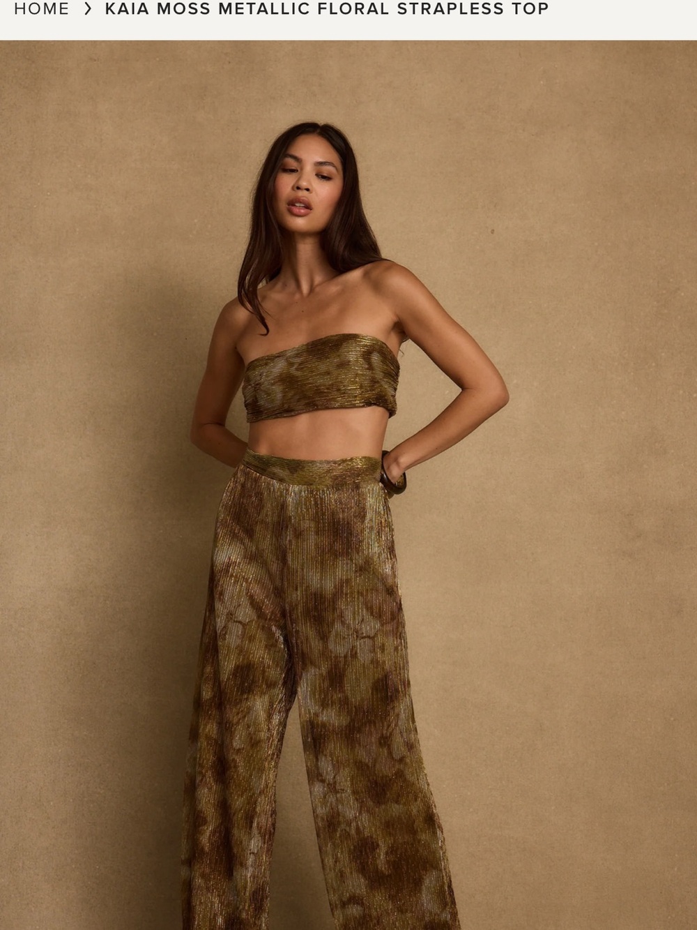 12th Tribe Olive Metallic Floral Wide-Leg Pants